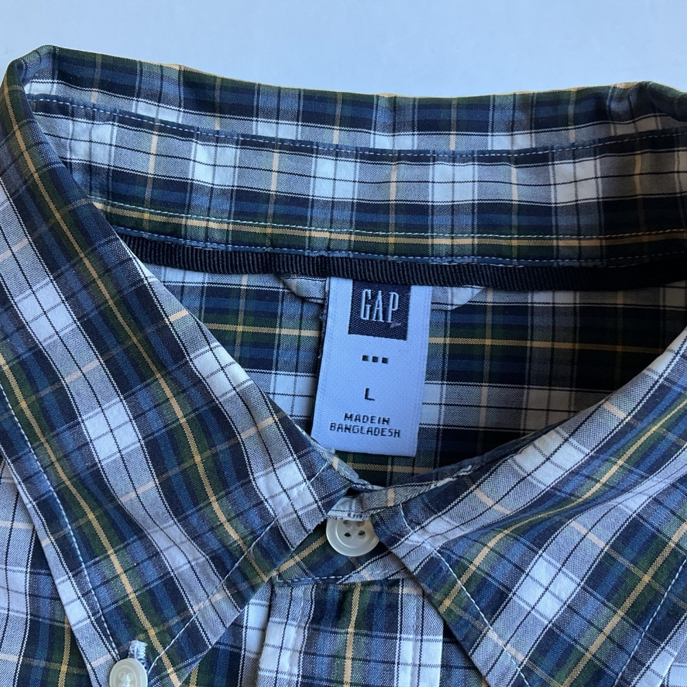 GAP very nice green checkered 100 % cotton button front shirt Sz L - Picture 7 of 11